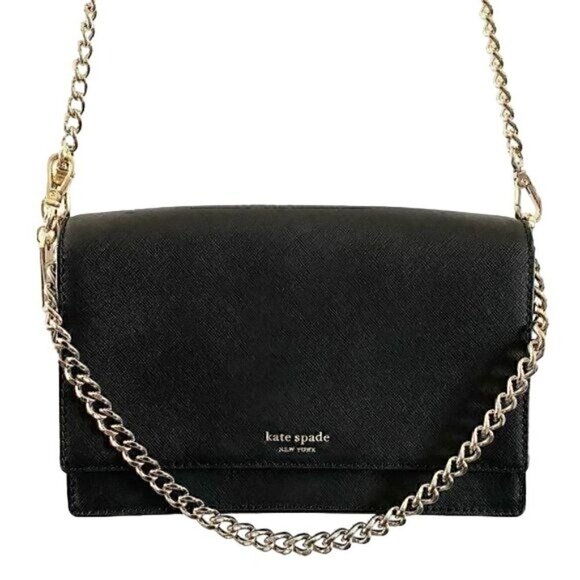 Kate Spade Black & Gold Cameron Convertible Crossbody Bag +upgraded Chain & tag - Picture 1 of 16